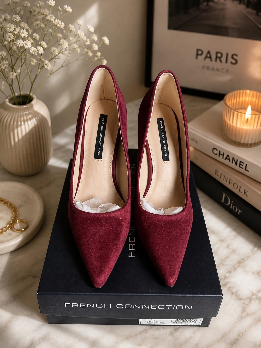 French Connection Burgundy Suede Heels – Size 7